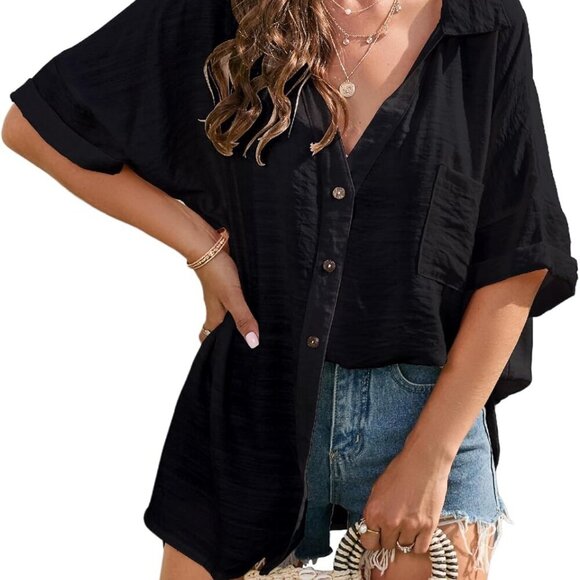 Jewelry - Women Swimsuit Cover Up Dress Short Button Down Shirt Blouse Tops Cover Ups for